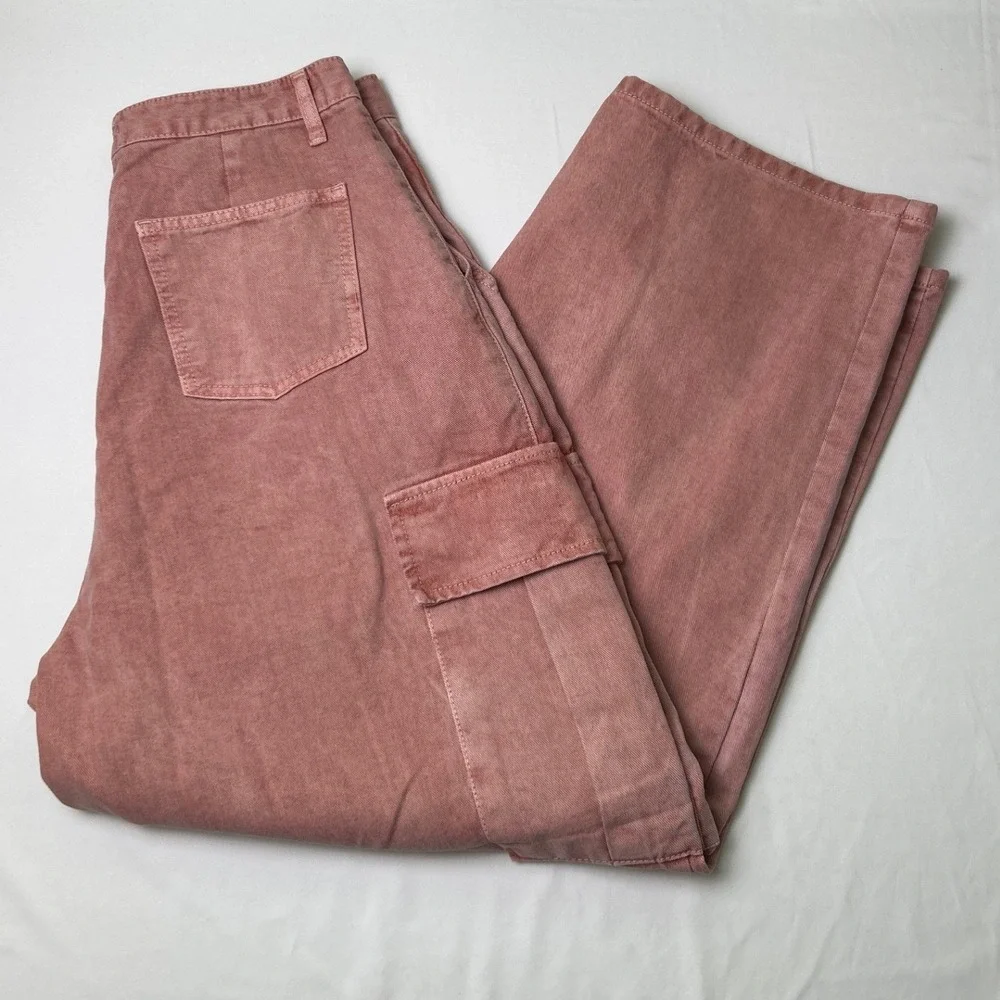 HiRisk Womens High Rise Pleated Wide Leg Cargo Pants Size M/10 Mauve Pink